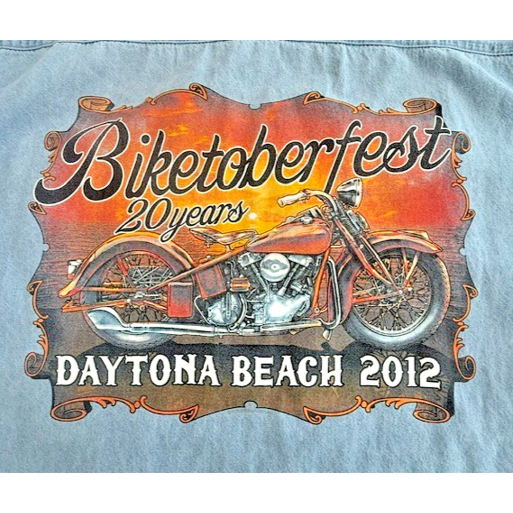 20 Years Daytona Beach 2012 Biketoberfest Denim Vest Shirt XL Frayed Cotton Bike